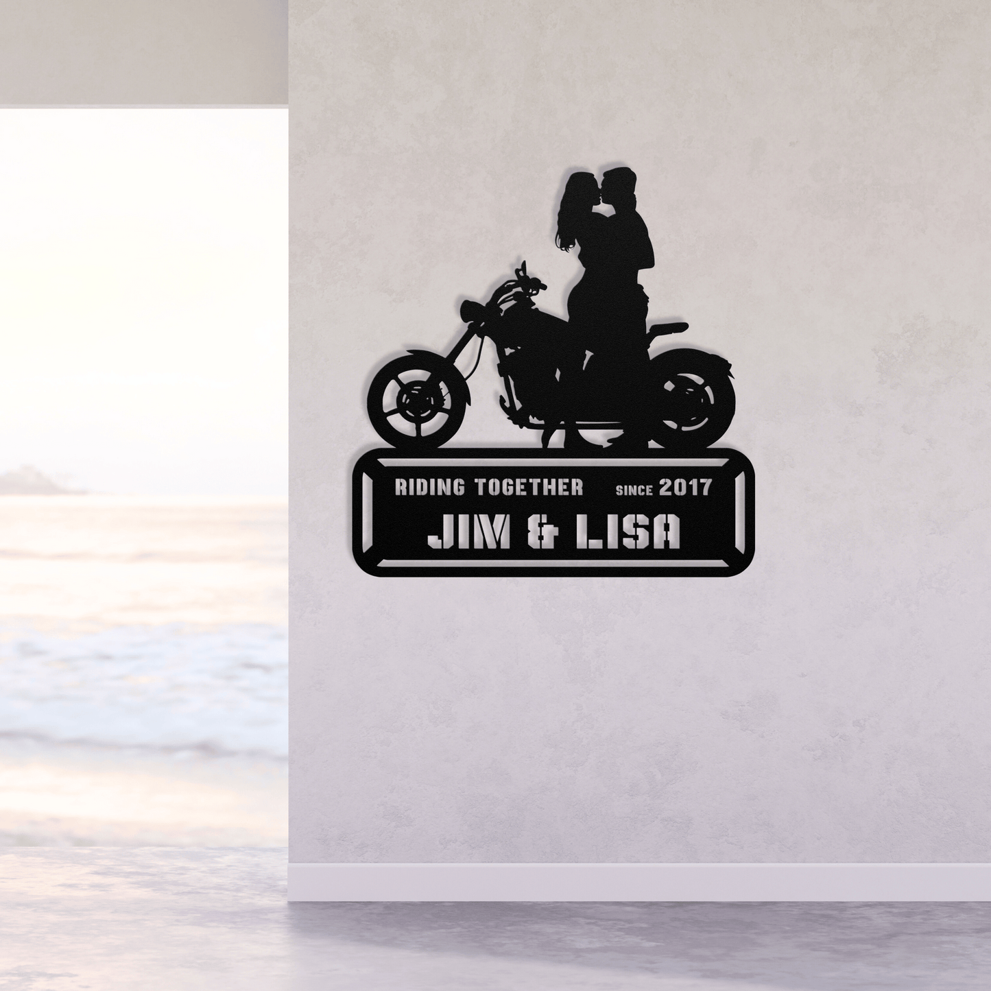 Personalized - Kissing Couple next to Bike Metal Wall Art