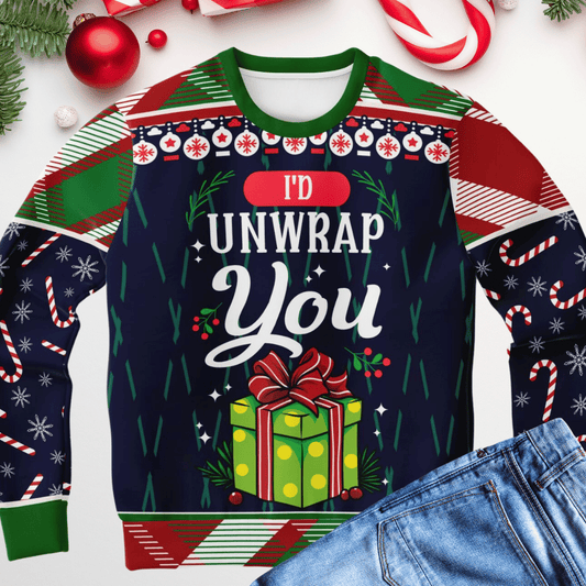 I’d Unwrap You Christmas Ugly Christmas Sweater