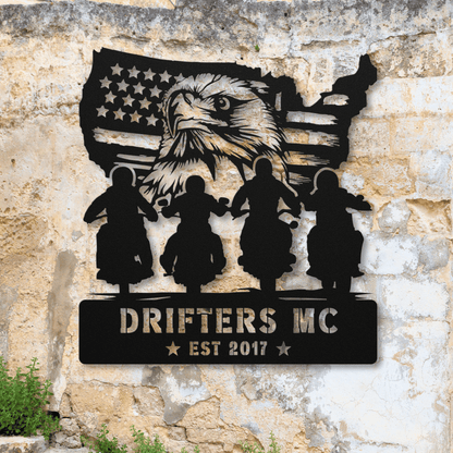 Personalized - Patriotic Eagle Biker Squad Metal Art