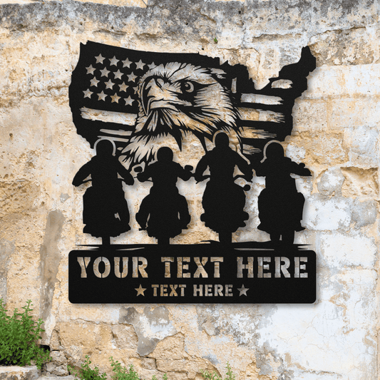 Personalized - Patriotic Eagle Biker Squad Metal Art