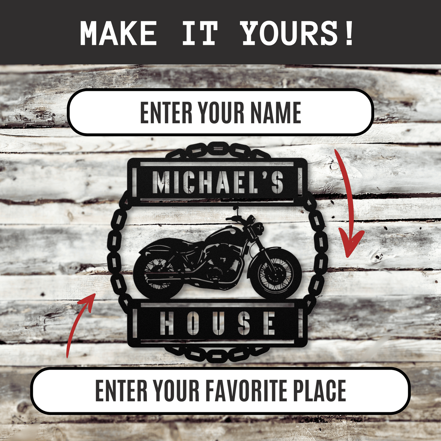 Personalized - Chopper Custom Name with Chain Metal Wall Art