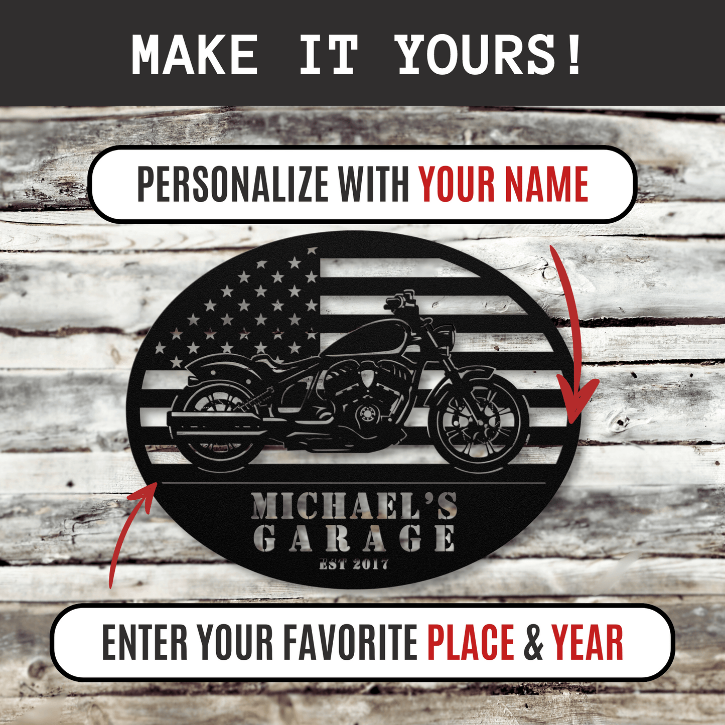 Personalized - Patriot Chopper Custom Name Metal Wall Art