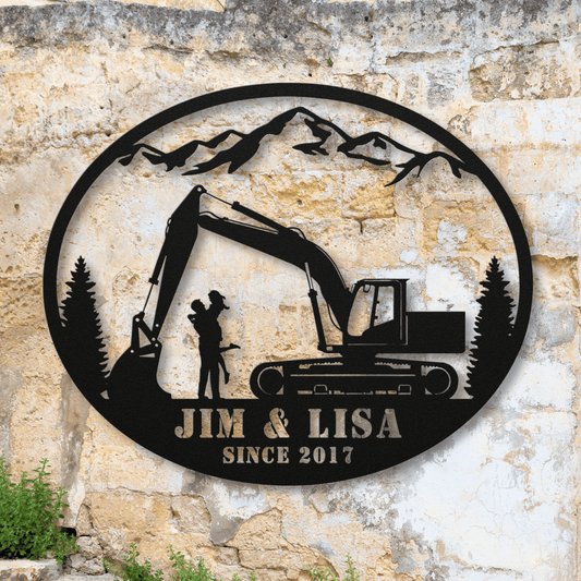 Personalized - Excavator Couple Metal Wall Art