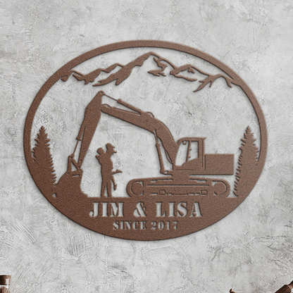 Personalized - Excavator Couple Metal Wall Art