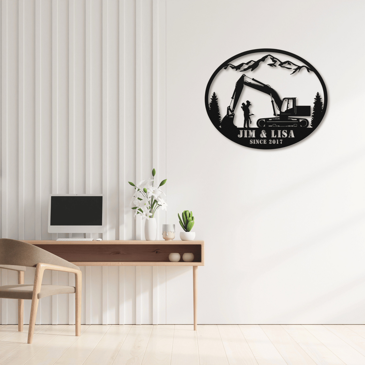 Personalized - Excavator Couple Metal Wall Art